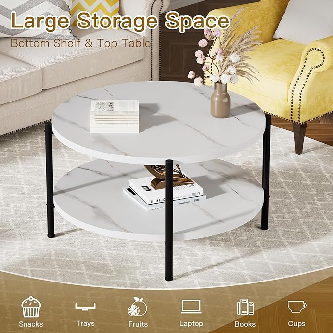 Round Coffee Table, 27.6" Circle Coffee Table - Image 4