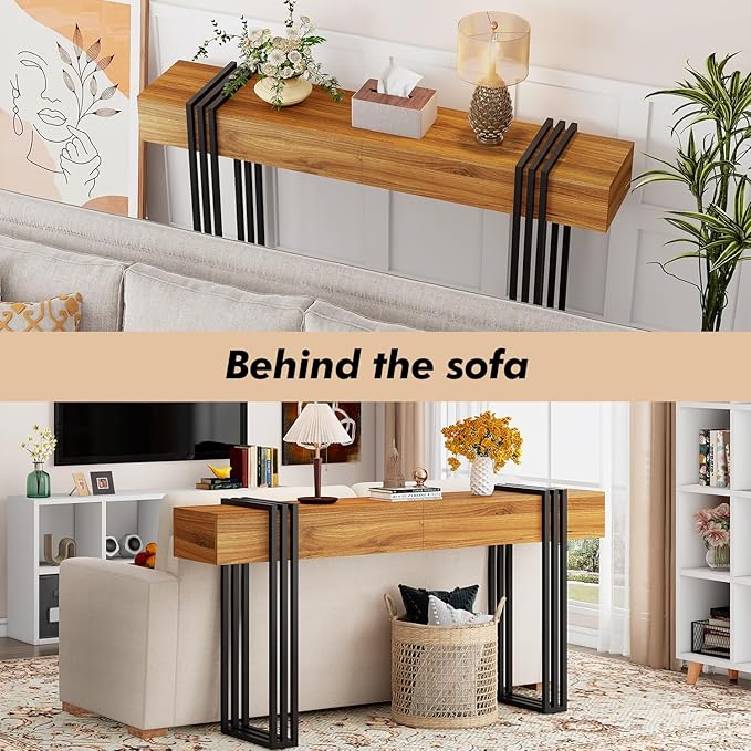 63 Inch Long Console Table, Industrial Sofa Table Behind The Couch Rectangular - Image 5