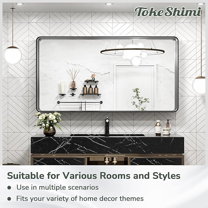 TokeShimi 48 x 24 Inch Wall Mirror Black Bathroom Vanity Mirror - Image 9