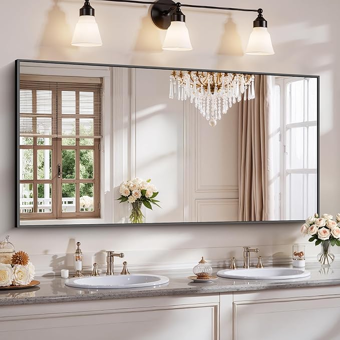 YIROMAN Bathroom Mirror 60"x30", Large Matte Black Bathroom Mirror by Unknown