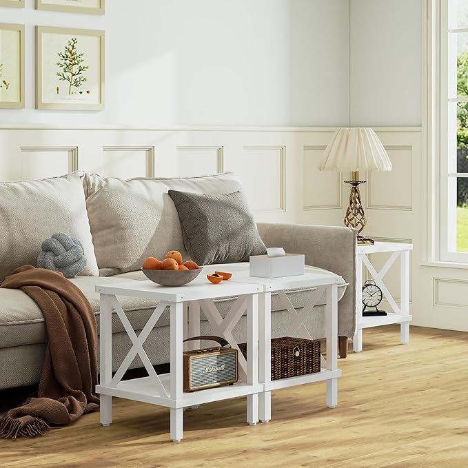 Large End Table Farmhouse Side Table Industrial Style Sofa Table Metal X Accent - Image 5