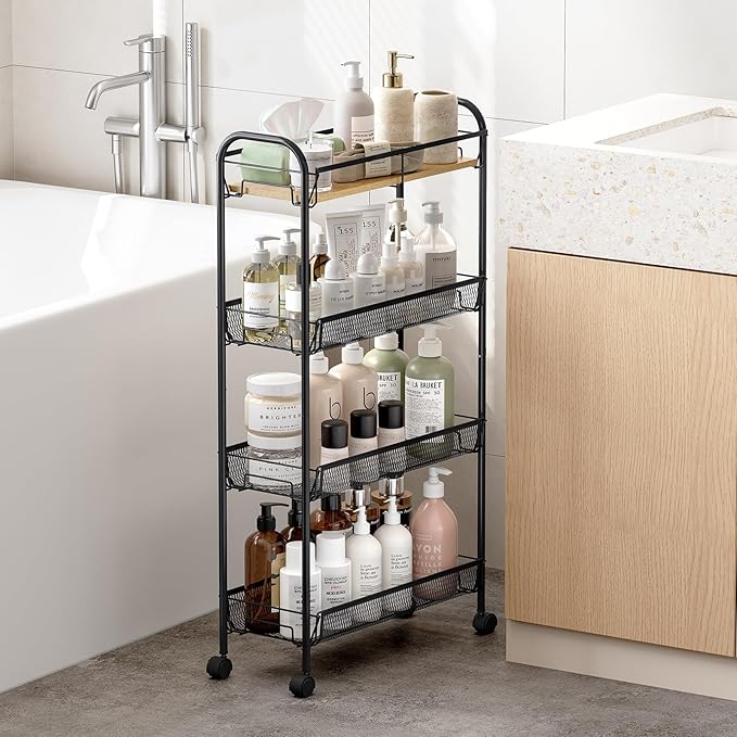 KINGRACK Metal Slim Rolling Cart, 4-Tier Metal Utility Cart, Storage Cart - Image 6