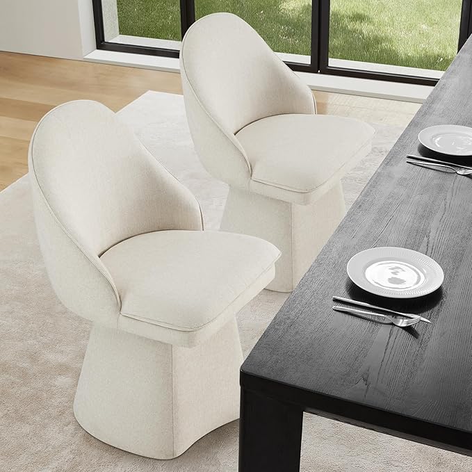 Swivel Dining Chairs Modern Desk Chair Upholstered Linen Fabric Side Chair - Image 7