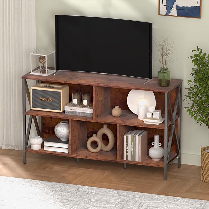 5 Cube Storage Organizer Shelf, Industrial Horizontal Bookshelf, Short Wide - Image 2