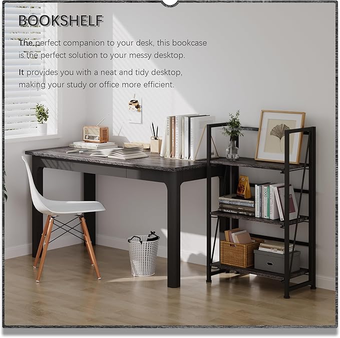 4NM No-Assembly Folding Bookshelf Storage Shelves 3 Tiers Vintage Bookcase - Image 3