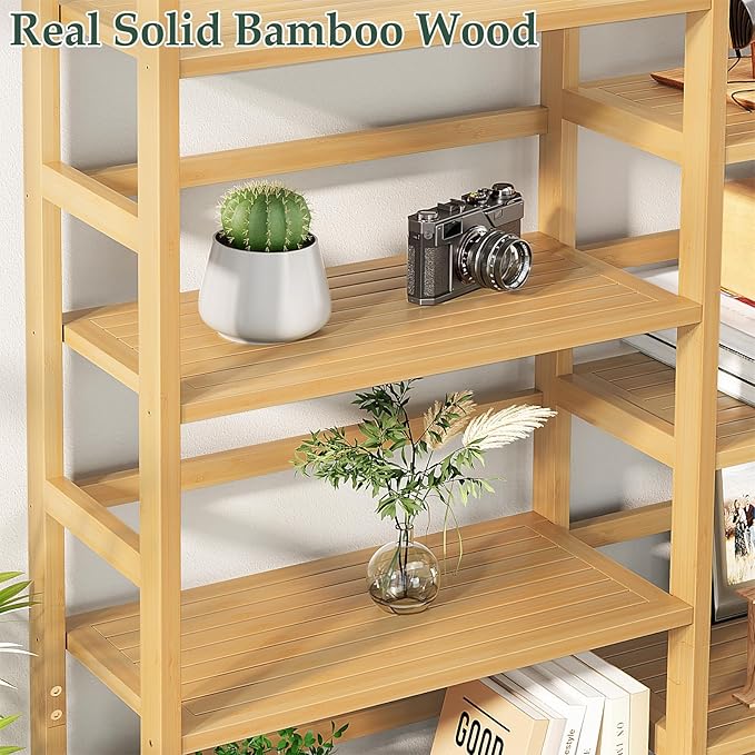 Homykic Bamboo Triple Wide Shallow Bookshelves and Bookcases, 6-Tier 6ft Tall - Image 8