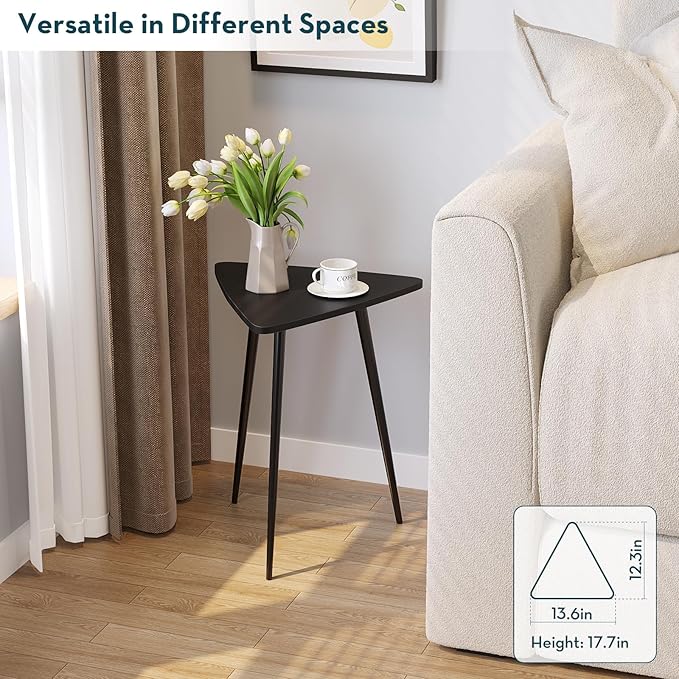 SAYGOER Small Black Side Table, Triangle End Table, Modern Narrow Bedside Table - Image 8