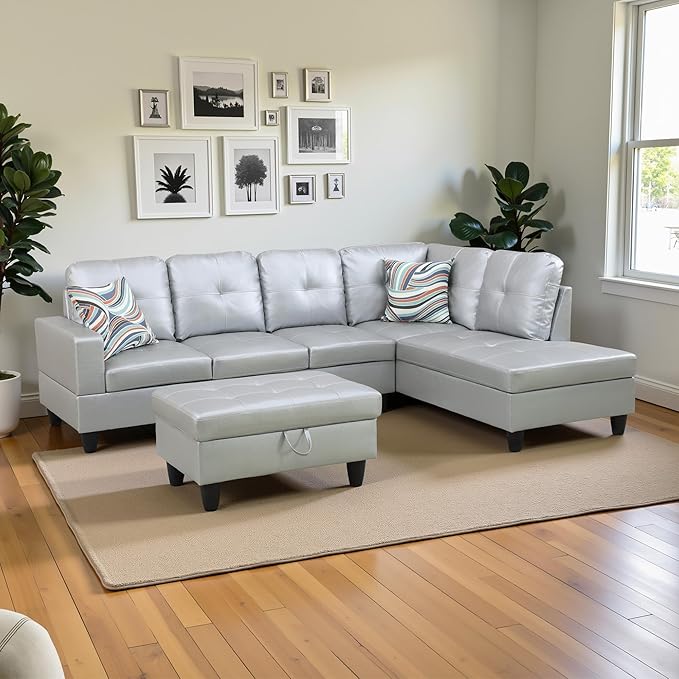 Couches for Living Room PU Leather L Shaped Couch Comfy 3 Pieces Sectional Sofa - Image 4
