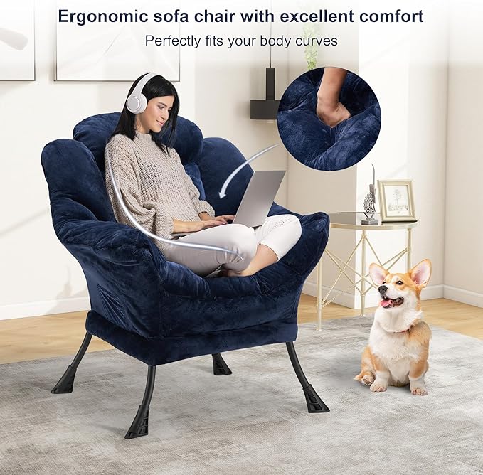 Fabric Lazy Chair for Adults, Oversized Upholstered Sofa Chair, Plush Comfy - Image 4
