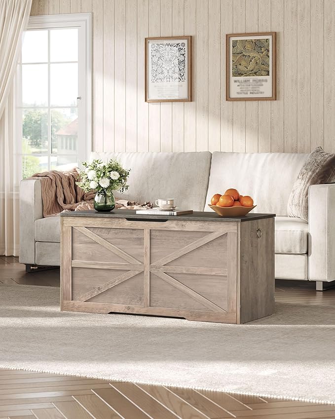 Storage Chest, 39.4" Wooden Storage Trunk, Retro Storage Bench - Image 7