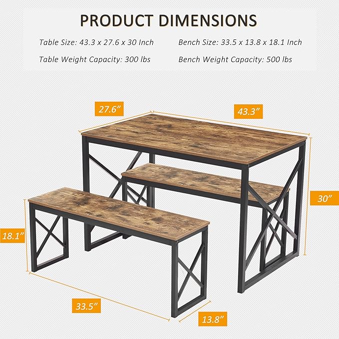 VECELO Kitchen Table with 2 Benches - Image 3