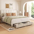 King Bed Frame with Storage Drawers, Upholstered Platform Bed with Headboard by VIPLOV