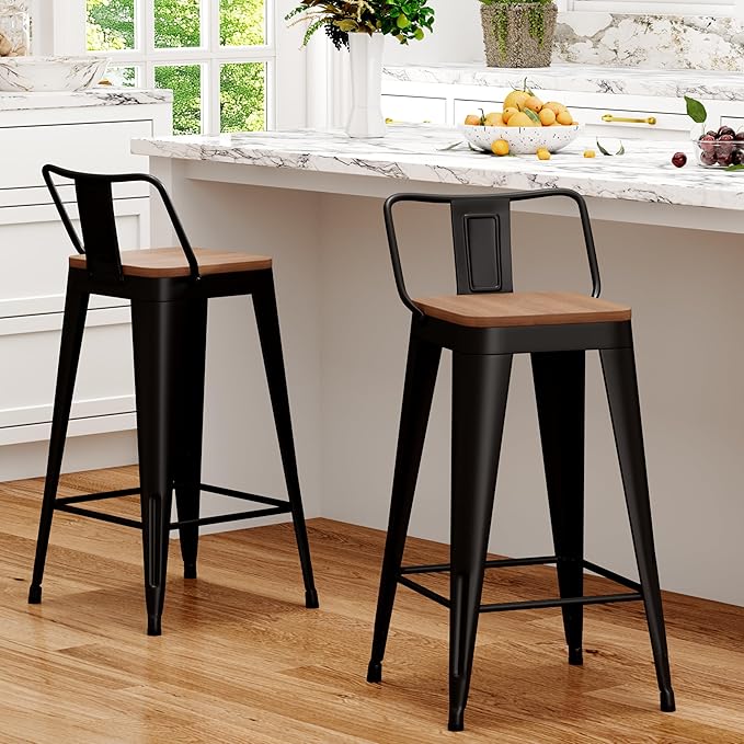 WENTMENT Bar Stools Set of 2 Counter Height Metal Barstools - Image 6