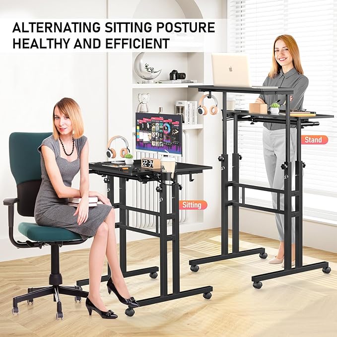 Small Standing Desk with Wheels, Tall Mobile Stand Up Table, Portable Standing - Image 5