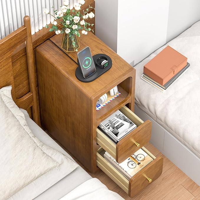 Small Nightstand, Narrow Tall Beside Table - Image 7