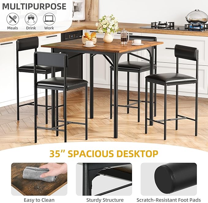 DWVO 5-Piece Dining Room Table Set Bar Table and Chairs Set Counter Height - Image 3