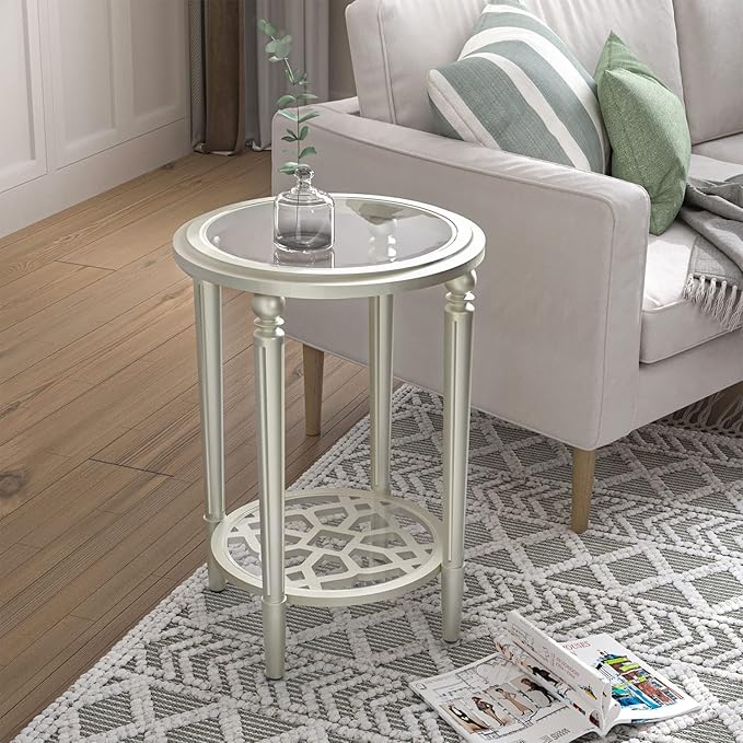 COSIEST Set of 2 Modern Round End Table, 2-Tier Glass Side Table - Image 2