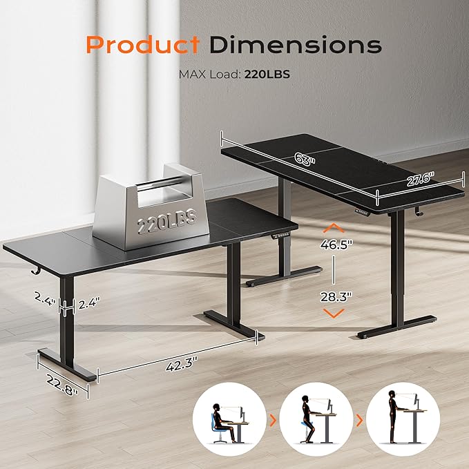 Huuger 63 x 28 Large Electric Standing Desk, Height Adjustable Computer Desk - Image 2