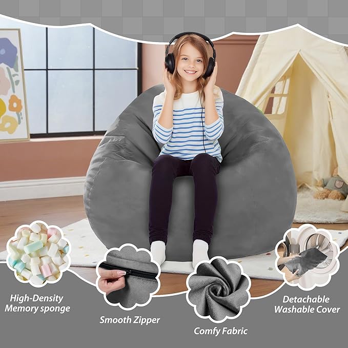 2FT Bean Bag Chair with Ultra Soft Velvet Cover Bean Bag Sofa with Memory Foam - Image 4