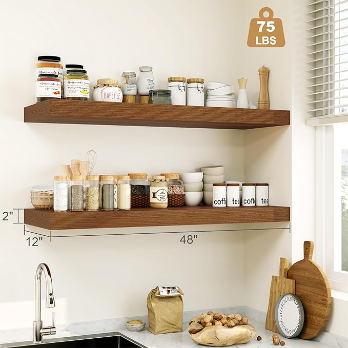 Heimlove Walnut Bathroom Shelves Floating Shelves - Image 3