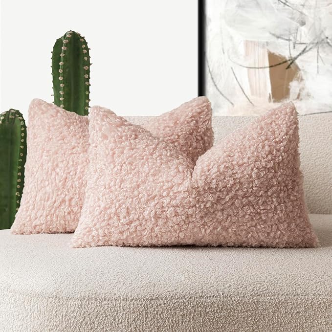 Foindtower Set of 2 Curly Teddy Wool Pillow Covers Decorative Boucle Textured by Foindtower