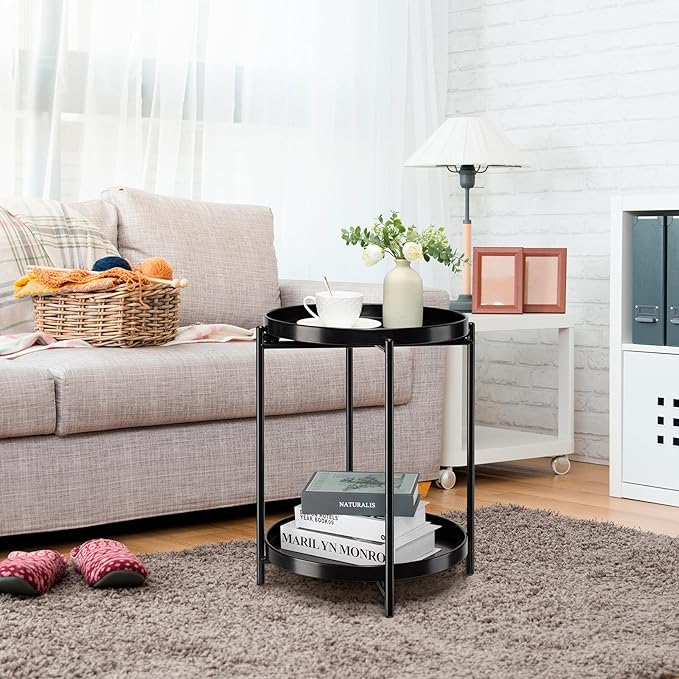 danpinera 2-Tier Round Side Table, Metal End Table - Image 6