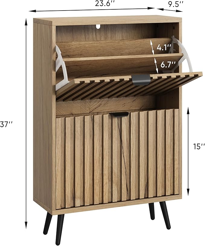 Smuxee Shoe Cabinet with 2 Flip Drawers, 23.6" Natural Hidden Shoe Storage - Image 2
