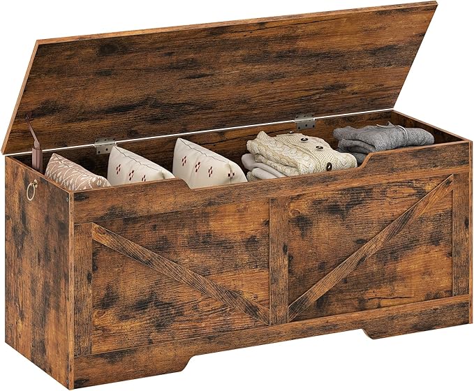 HOOBRO 47.2” Storage Chest, Retro Wooden Storage Bench - Image 7
