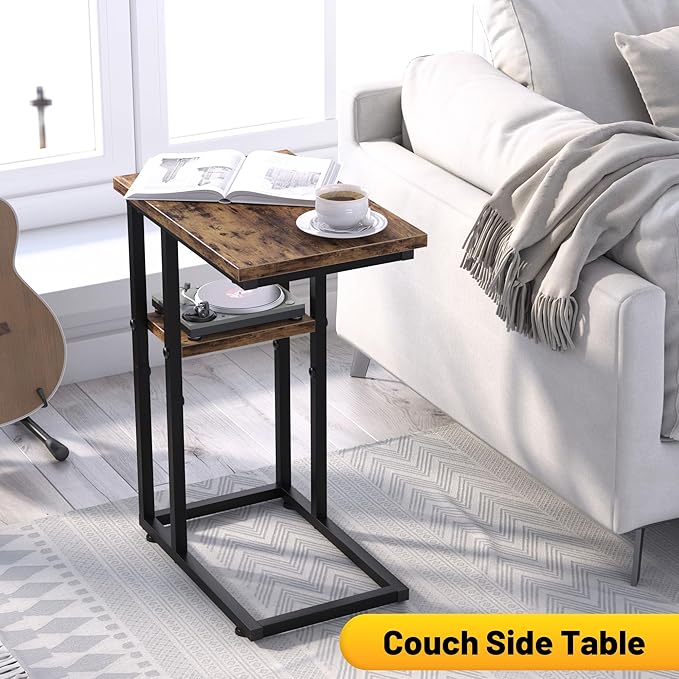 C Shaped End Table with Metal Frame, 2 Tier Sturdy C Table Side Table - Image 9
