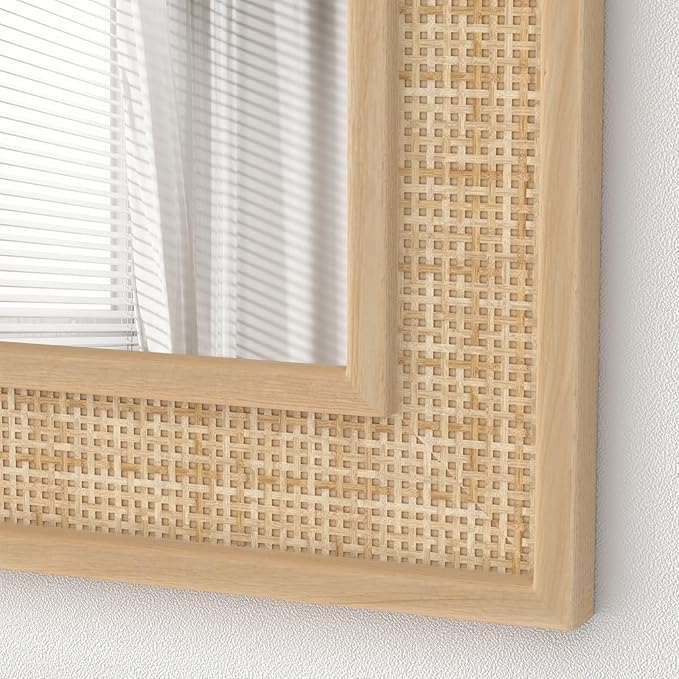 Rattan Wall Mirror with Wooden Framed 18 X 48 inch Farmhouse Rectangle Wood - Image 7