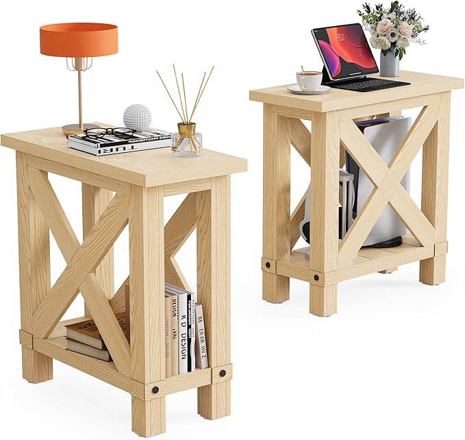 LITTLE TREE Farmhouse Side Table Set of 2, Narrow End Table by LITTLETREE