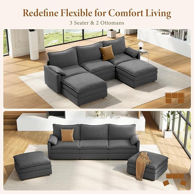 Vesgantti 108" U Shaped Sectional Couch, Comfy Cloud Modular Sectional Sofa - Image 7