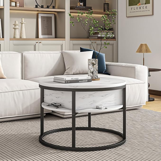 Round Coffee Table with Storage, Lift Top Coffee Table with Hidden Compartment - Image 5