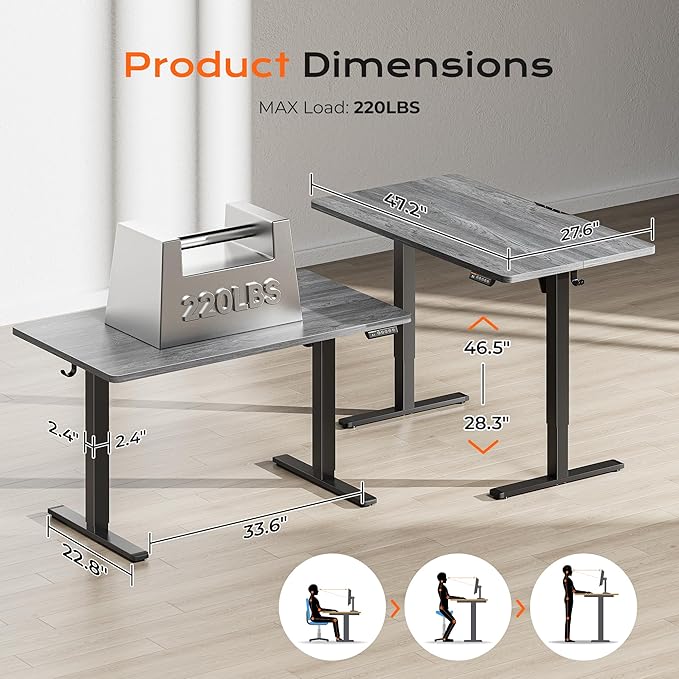 Huuger 48 x 28 Large Electric Standing Desk, Height Adjustable Desk, 27.6" Deep - Image 2