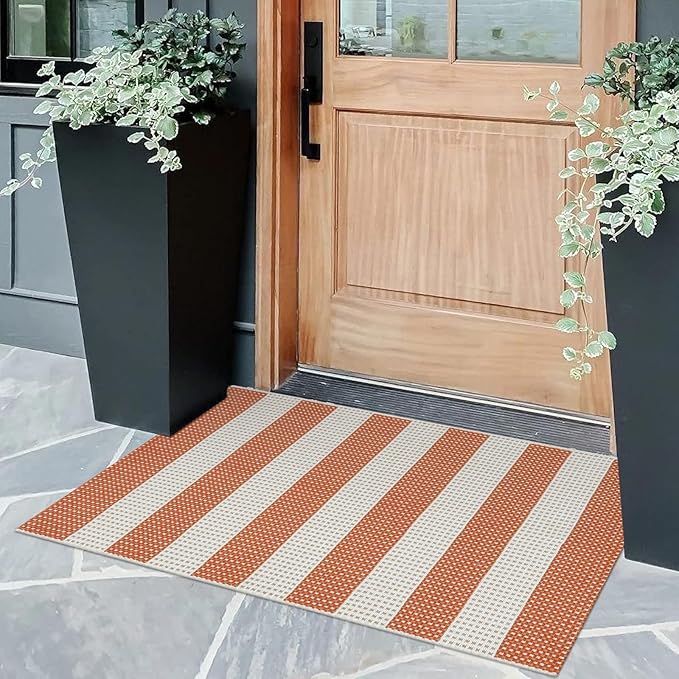 OJIA Fall Front Door Mat 24"x36" Cotton Woven Washable Striped Porch Rug Indoor - Image 6