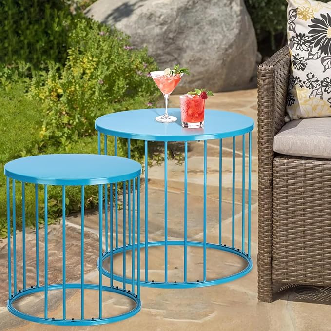 SUNNYPARK Outdoor Side Table Set of 2, Metal Circle Accent End Tables - Image 4
