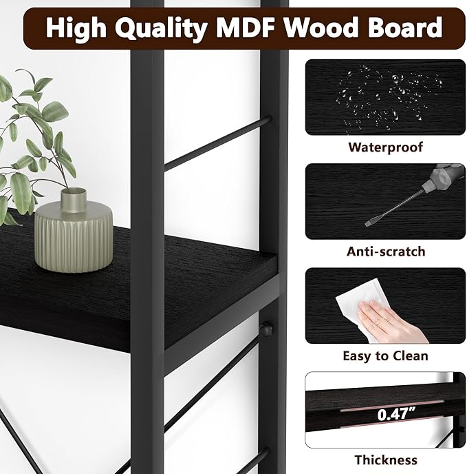 7-Tier Corner Bookshelf, Reversible Wooden Shelves, Industrial Bookcase - Image 5