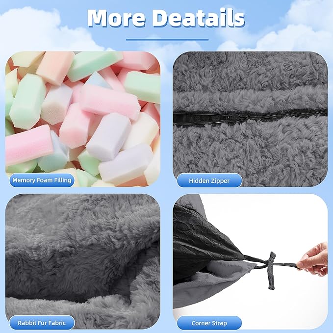 HABUTWAY 4 in 1 Bean Bag Chair, Giant Memory Foam Filling Bean Bag Sofa - Image 4