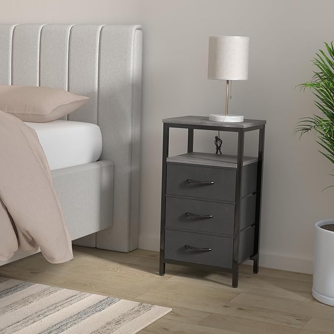 Huuger Nightstand with Charging Station, 27.6 Inch End Table Bedside Table with - Image 2
