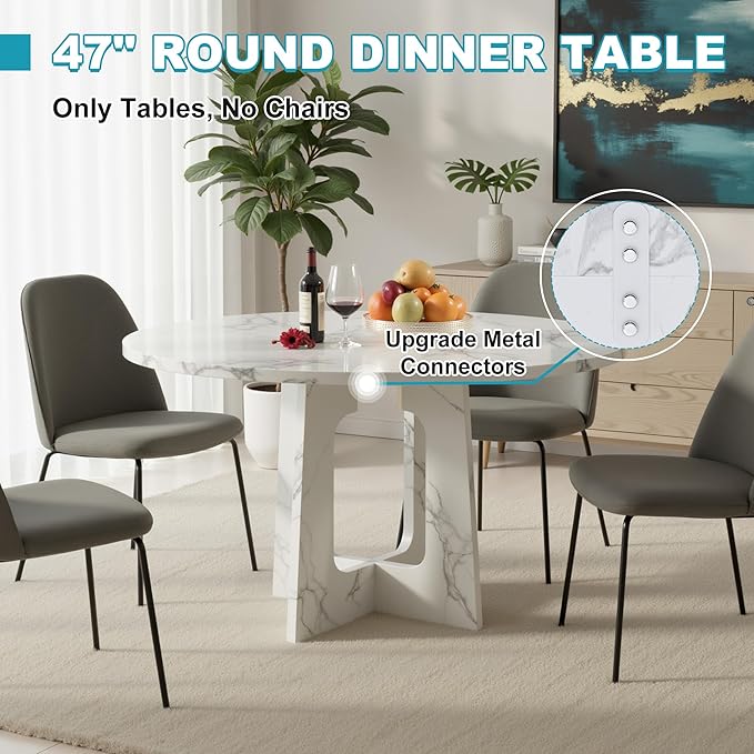 47" Round Dining Table for 4-6, Modern Small Dinner Table Farmhouse Round - Image 8
