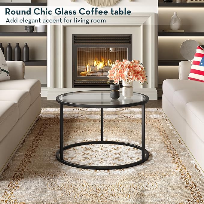SAYGOER Round Coffee Table Glass Small Coffee Tables - Image 8