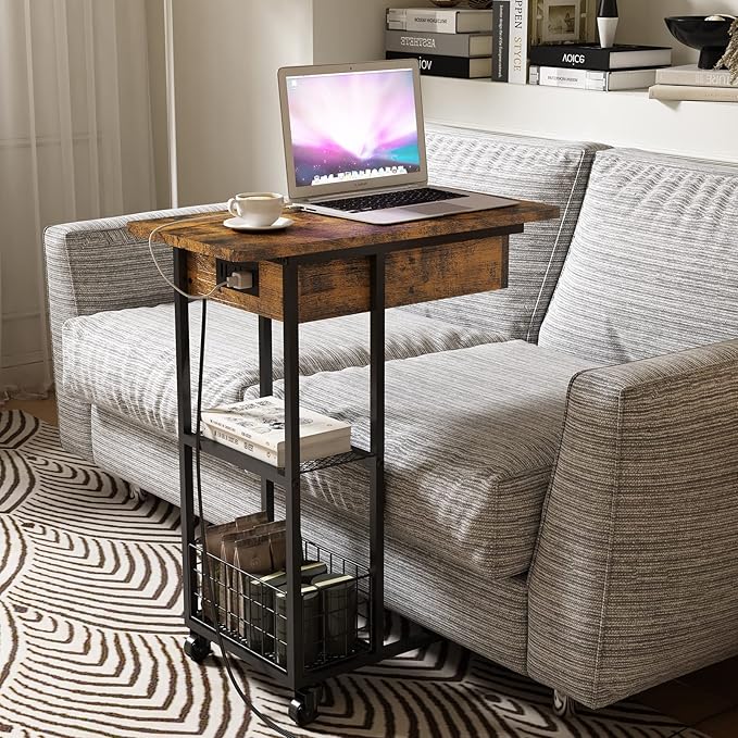 LIDYUK C Shaped End Table with Charging Station, Flip Top Side Table with USB - Image 4