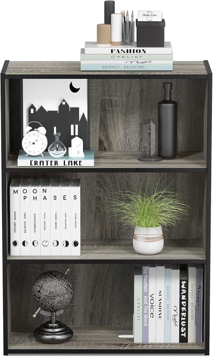 Furinno Pasir 3-Tier Open Shelf Bookcase, French Oak Grey - Image 4