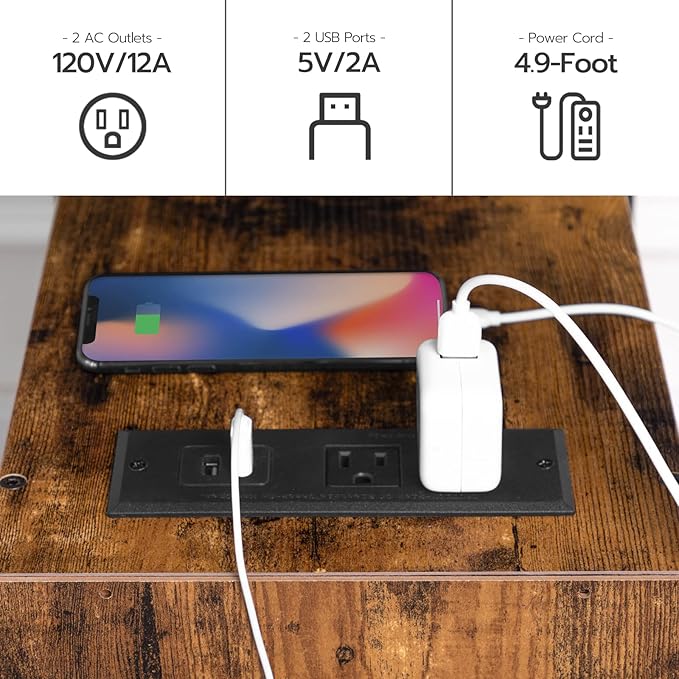 HOOBRO End Table with Charging Station, Narrow Side Table with 2 Drawer & Power - Image 6