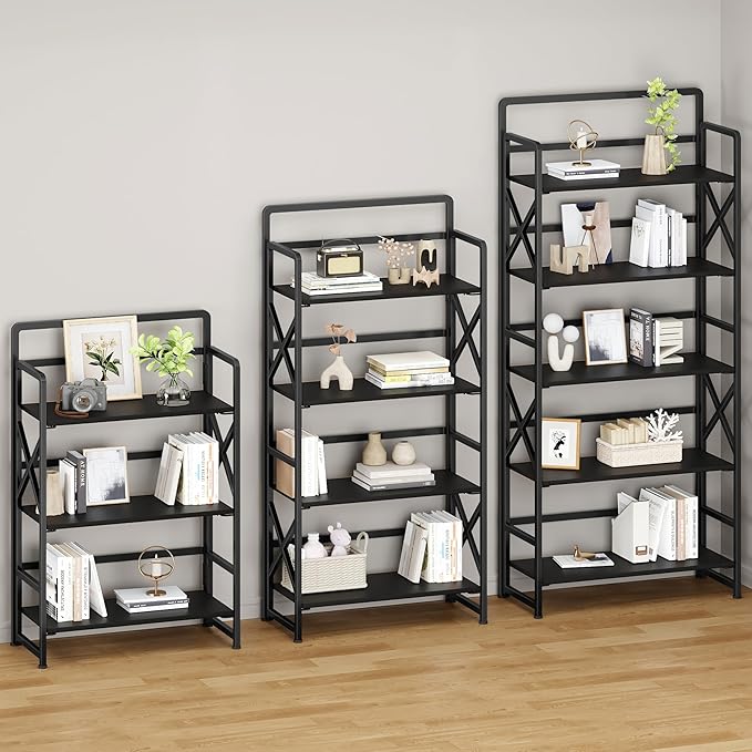 No Assembly Folding Bookshelf, 5 Tiers Vintage Wood Collapsible Book Shelf - Image 5