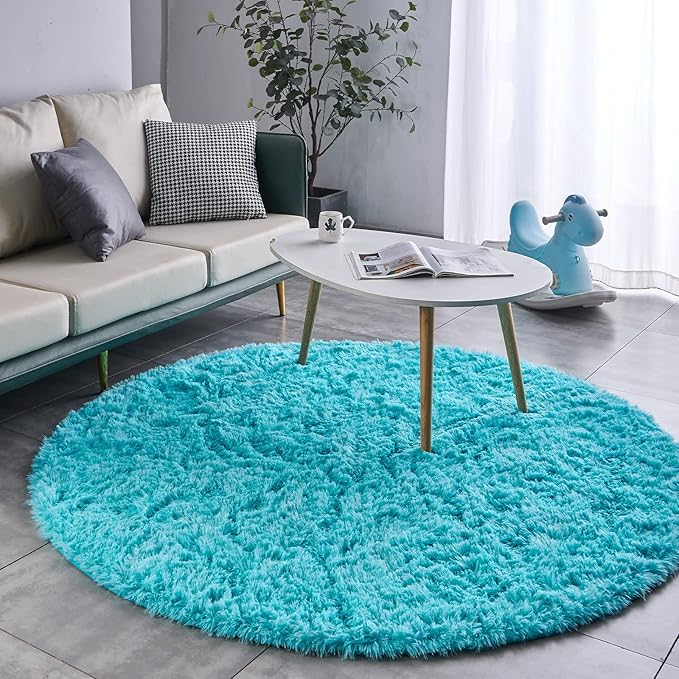 FJZFING Blue Round Rug Ultra-Soft Plush Modern 4x4 Circle Area Rug - Image 2