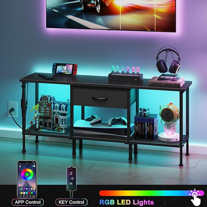 LED TV Stand with Power Outlet and Fabric Drawer - Image 6