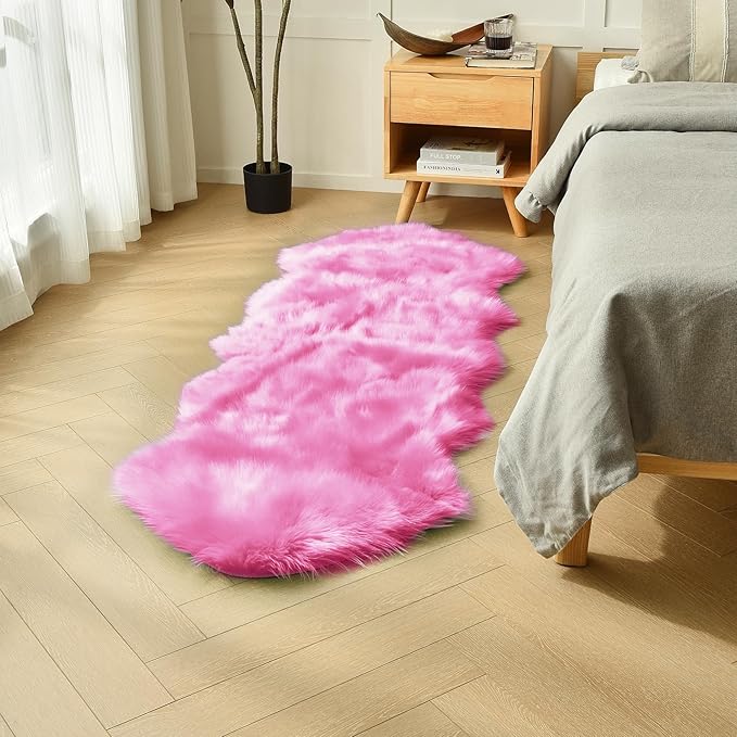 duduta Hot Pink Faux Sheepskin Runner Rug 2x6 ft, Fluffy Shag Girls Bedroom - Image 5