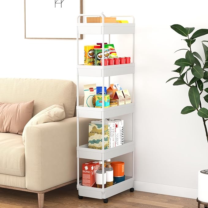 5-Tier Storage Cart，Shelf Organizer Mobile Shelving ，Utility Rolling - Image 3
