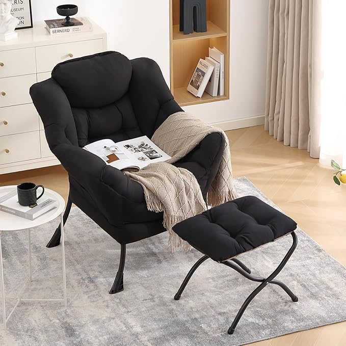 LITA Lazy Chair With Ottoman, Modern Accent Leisure Upholstered Sofa, - Image 7